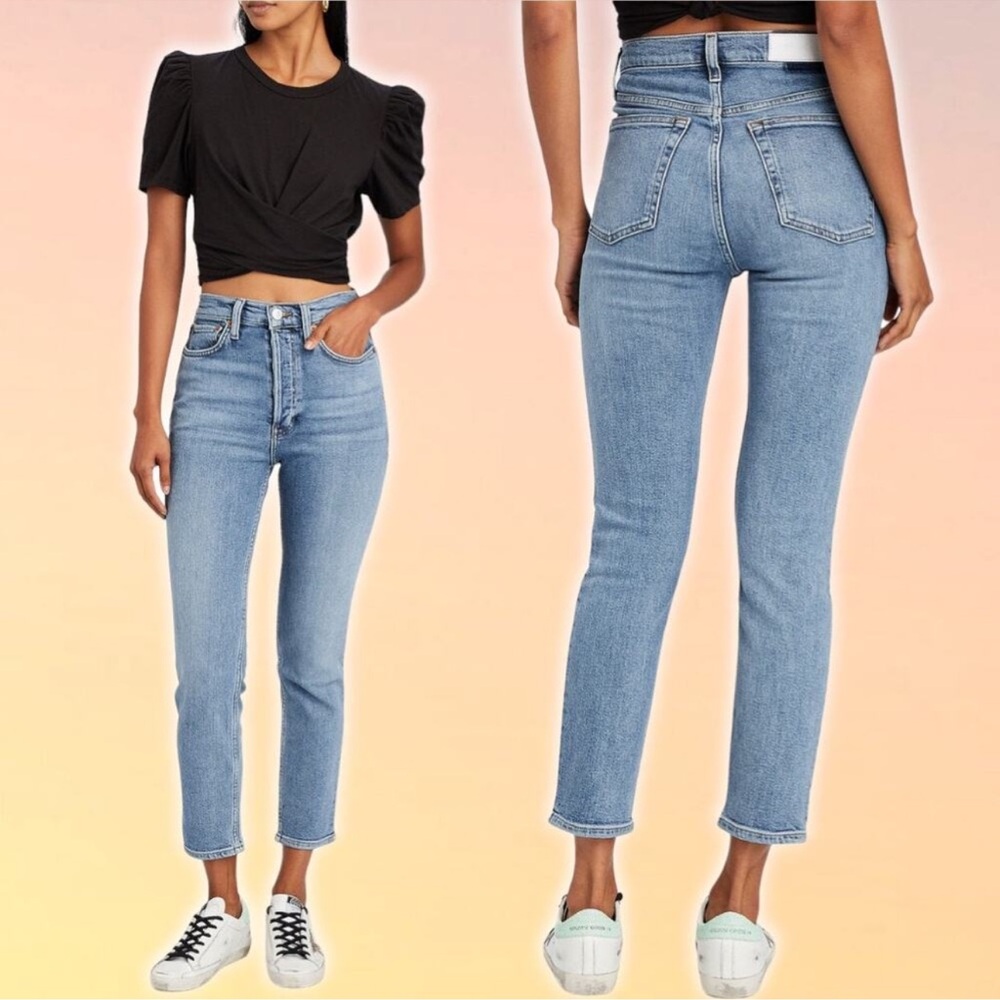 RE/DONE Originals High Rise Ankle Crop Denim Jeans Size 26